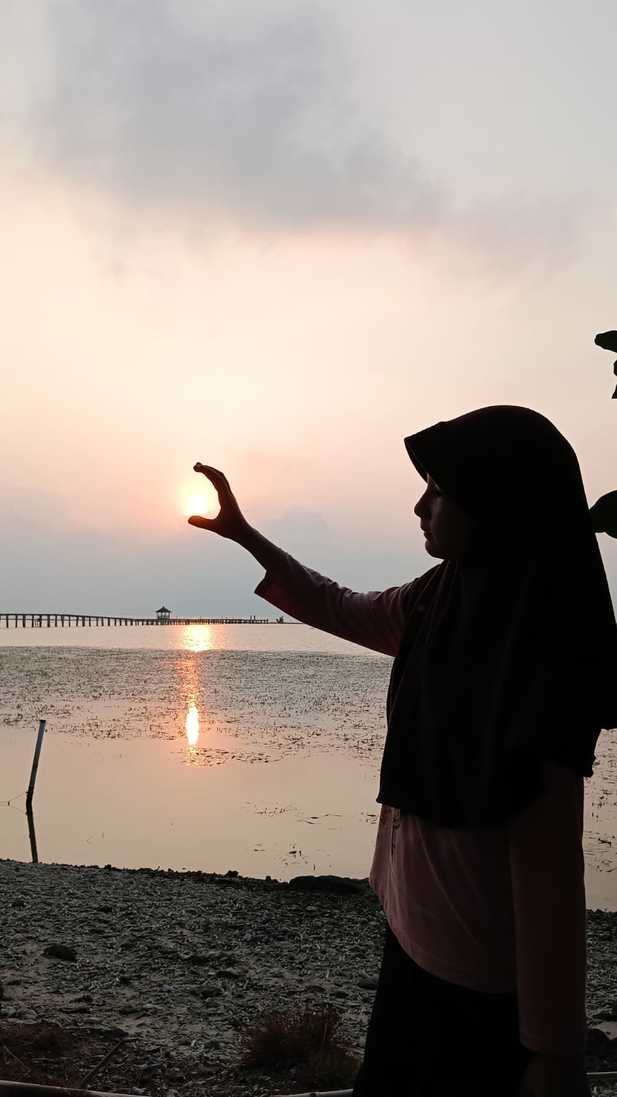 Participant looking across a coastal sunset
